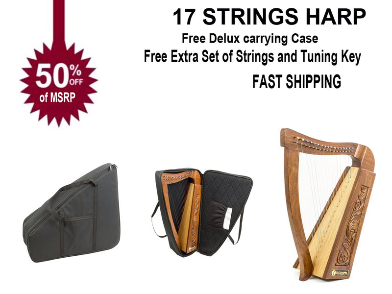 27 Inch Tall Celtic Irish Knee Harp 17 Strings Solid Wood Free Bag Strings Key-STURGIS MIDWEST INC.