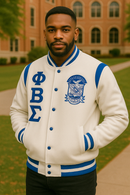Phi Beta Sigma Fraternity Jacket Custom Varsity Letterman White Wool Leather Personalized PBS Greek Jacket Made to Order
