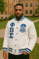 Phi Beta Sigma Fraternity Jacket Custom Varsity Letterman White Wool Leather Personalized PBS Greek Jacket Made to Order
