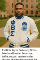 Phi Beta Sigma Fraternity Jacket Custom Varsity Letterman White Wool Leather Personalized PBS Greek Jacket Made to Order