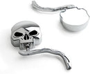 SMT-MOTO Skull Flame Chrome Motorcycle Side Mirrors, Adjustable, Compatible With Dyna Softail Sportster Bobber Chopper