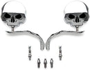 SMT-MOTO Skull Flame Chrome Motorcycle Side Mirrors, Adjustable, Compatible With Dyna Softail Sportster Bobber Chopper