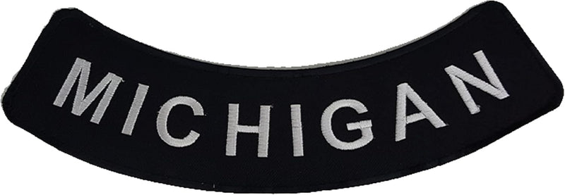 MICHIGAN White on Black ROUND CORNERS Iron On Sew On Bottom Rocker Large Back Patch for Jacket Vest