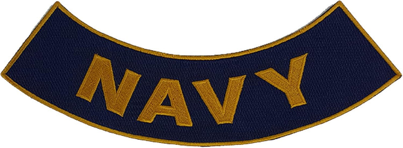 NAVY Yellow on Blue Iron On Sew On Bottom Rocker Large Back Patch for Jacket Vest