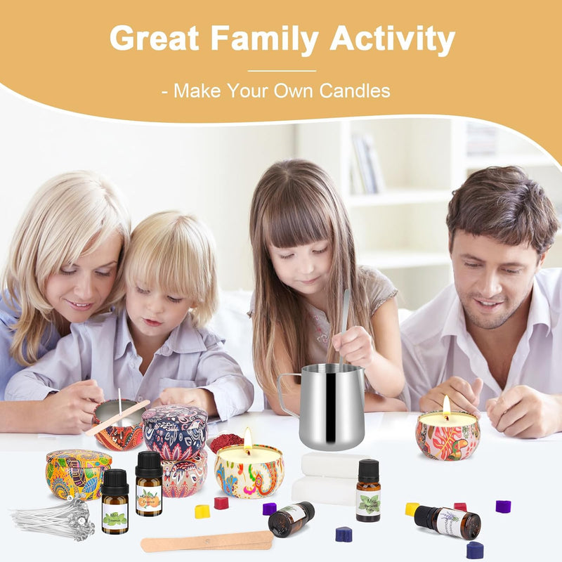 Candle Making Kit for Adult, DIY Candle Making Supplies Include Soy Wax, Wicks, Candle Tins, Essential Oils, Dyes, DIY Arts & Crafts Gift for Kids, Beginners, Adults