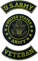 US Army Veteran 3-Piece Large Back Patch Set – Embroidered Military Biker Patches Iron On Sew On