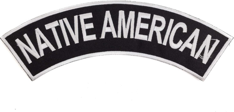 NATIVE AMERICAN White on black with border Iron on Top Rocker Patch for Jacket Vest