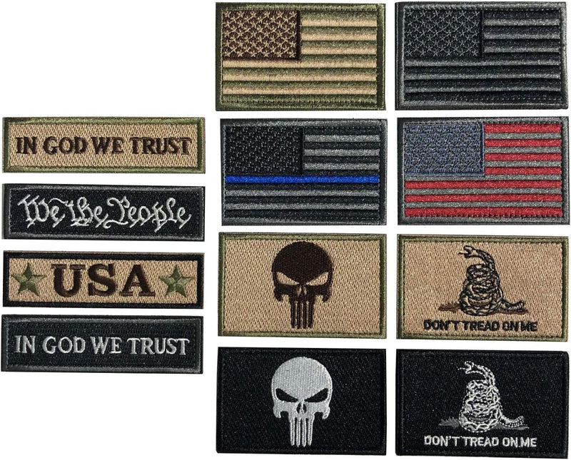 Bundle 12 Pieces USA Flag Patch Thin Blue Line Tactical American Flag US United States Military Patches Set for Caps,Bags,Backpacks,Tactical Vest,Military Uniforms (D-USA Patch