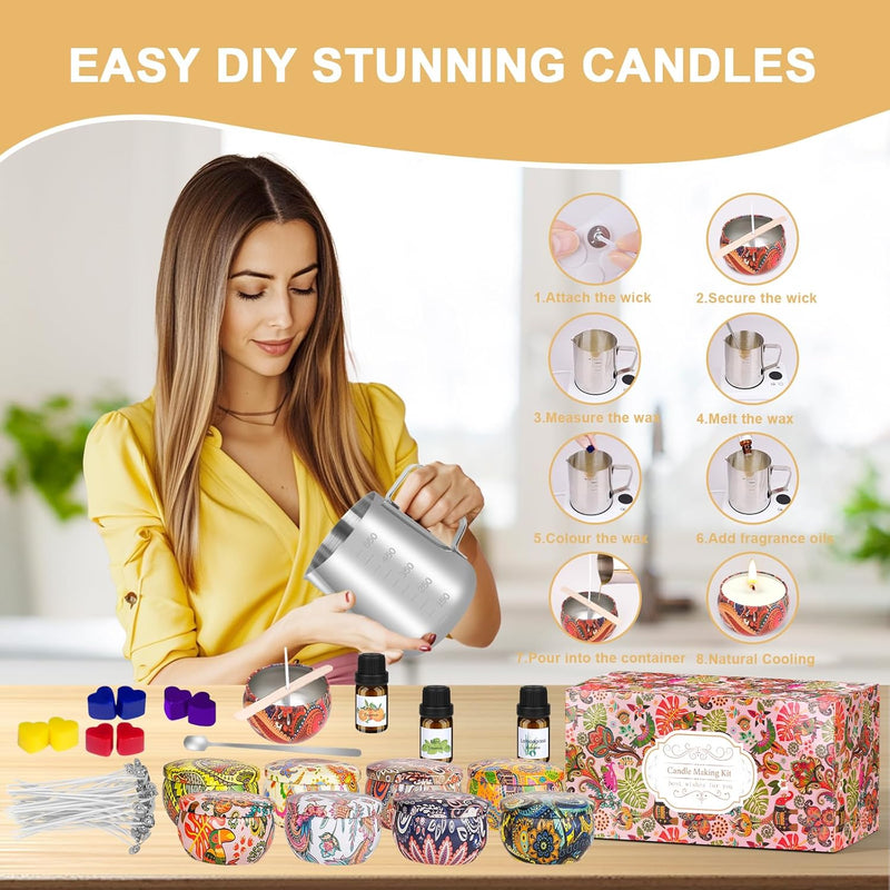 Candle Making Kit for Adult, DIY Candle Making Supplies Include Soy Wax, Wicks, Candle Tins, Essential Oils, Dyes, DIY Arts & Crafts Gift for Kids, Beginners, Adults
