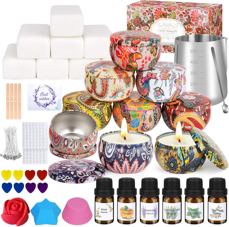 Candle Making Kit for Adult, DIY Candle Making Supplies Include Soy Wax, Wicks, Candle Tins, Essential Oils, Dyes, DIY Arts & Crafts Gift for Kids, Beginners, Adults