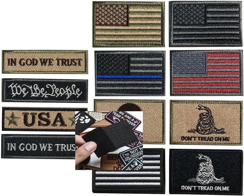 Bundle 12 Pieces USA Flag Patch Thin Blue Line Tactical American Flag US United States Military Patches Set for Caps,Bags,Backpacks,Tactical Vest,Military Uniforms (D-USA Patch