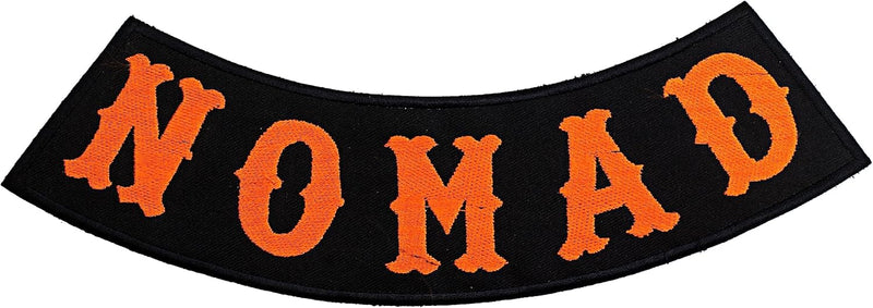 NOMAD Orange on Black Iron On Sew On Bottom Rocker Large Back Patch for Jacket Vest