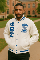 Phi Beta Sigma Fraternity Jacket Custom Varsity Letterman White Wool Leather Personalized PBS Greek Jacket Made to Order