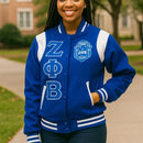 Custom Zeta Phi Beta Sorority Jacket Personalized Varsity Wool Leather Letterman for Women ZΦB Embroidered Made to Order