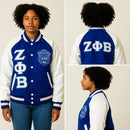 Custom Zeta Phi Beta Sorority Jacket Personalized Varsity Wool Leather Letterman for Women ZΦB Embroidered Made to Order