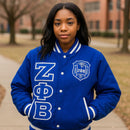 Custom Zeta Phi Beta Sorority Varsity Jacket – Embroidered Greek Letterman for Women, Personalized & Made to Order