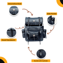 Motorcycle sissy bar bag leather 2 - Piece Touring Pack Sissy Bar Bag Adjustable Mounting Rig, Removable Rain Cover - STURGIS MIDWEST INC.