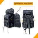 Motorcycle sissy bar bags in genuine leather Weather Proof Black Motorcycle Luggage Bag with Multiple Storage Compartments, Adjustable Mounting Rig, Removable Rain Cover - STURGIS MIDWEST INC.