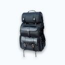 Motorcycle sissy bar bags in genuine leather Weather Proof Black Motorcycle Luggage Bag with Multiple Storage Compartments, Adjustable Mounting Rig, Removable Rain Cover - STURGIS MIDWEST INC.