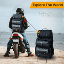 Motorcycle sissy bar bags in genuine leather Weather Proof Black Motorcycle Luggage Bag with Multiple Storage Compartments, Adjustable Mounting Rig, Removable Rain Cover - STURGIS MIDWEST INC.