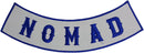 NOMAD Blue on White w/Boarder Iron On Sew On Bottom Rocker Large Back Patch for Jacket Vest - STURGIS MIDWEST INC.
