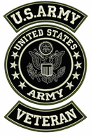 U.S. Army Veteran 3-Piece Large Back Patch Set – White Embroidered Military Biker Patches