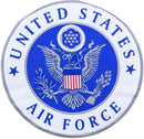 UNITED STATES AIR FORCE Silver Red White &Blue on White Iron on Round Center Back Patch for Biker Vest - STURGIS MIDWEST INC.