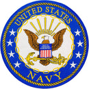 UNITED STATES NAVY WHITE & YELLOW ON BLUE 6 COLORS Iron on Round Center Back Patch for Biker Vest - STURGIS MIDWEST INC.