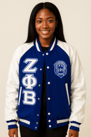 Zeta Phi Beta Varsity Jacket for Women – Royal Blue & White Wool & Leather Sorority Jacket - STURGIS MIDWEST INC.