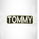 TOMMY White on Black Iron on Name Tag Patch for Biker Vest NB262