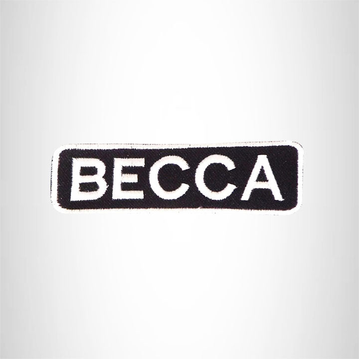 BECCA Black and White Name Tag Iron on Patch for Biker Vest and Jacket NB276