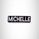 MICHELLE Black and White Name Tag Iron on Patch for Biker Vest and Jacket NB309