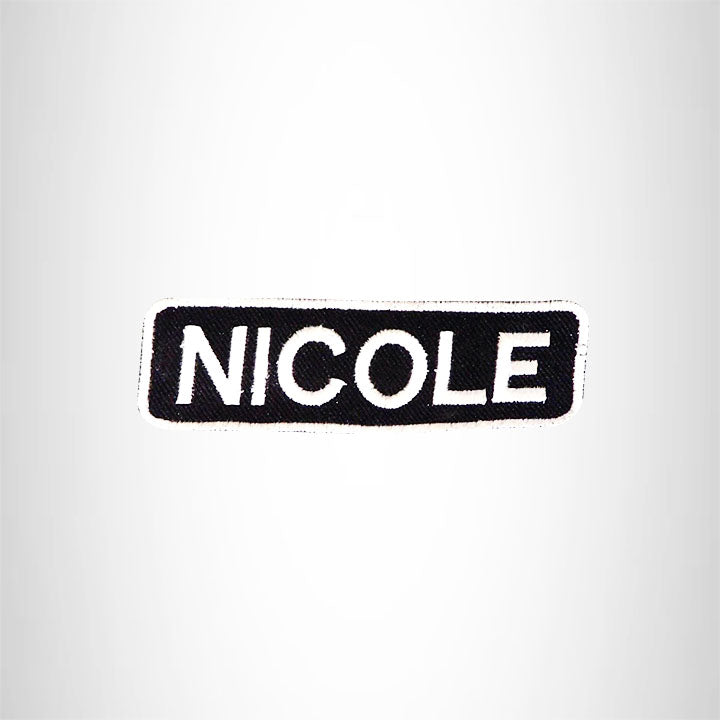NICOLE Black and White Name Tag Iron on Patch for Biker Vest and Jacket NB311