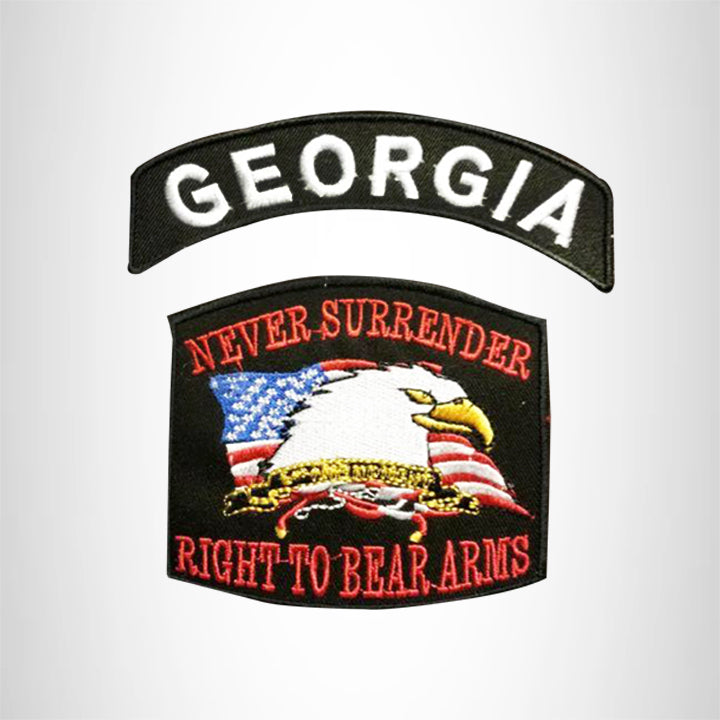 GEORGIA and NEVER SURRENDER Small Patches Set for Biker Vest