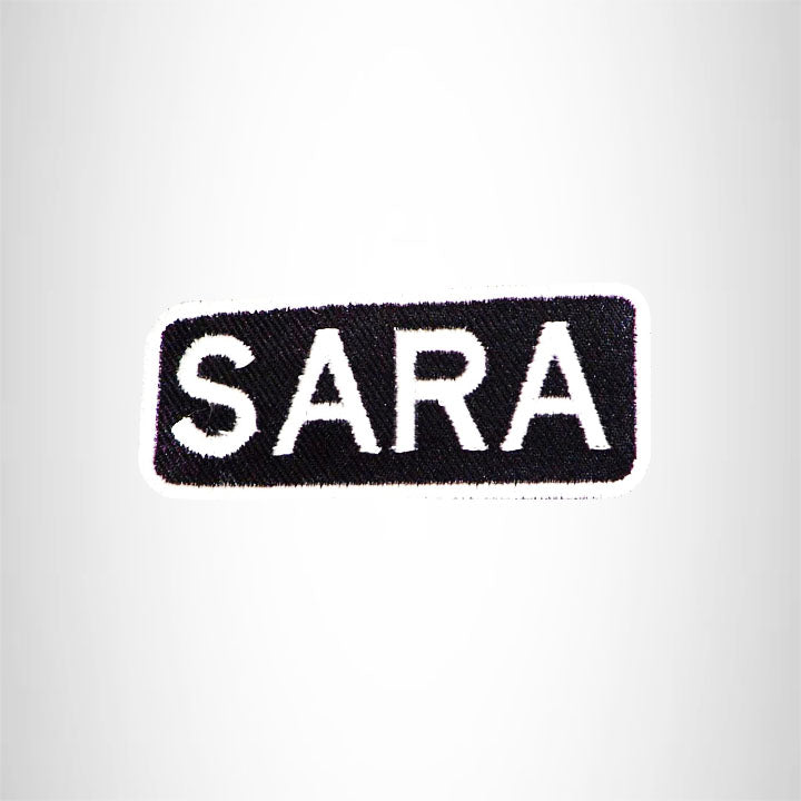 SARA Black and White Name Tag Iron on Patch for Biker Vest and Jacket NB317