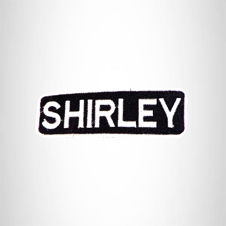 SHIRLEY Black and White Name Tag Iron on Patch for Biker Vest and Jacket NB320