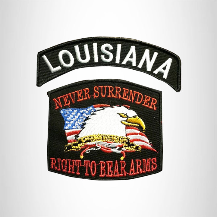 LOUISIANA and NEVER SURRENDER Small Patches Set for Biker Vest