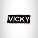 VICKY Black and White Name Tag Iron on Patch for Biker Vest and Jacket NB322