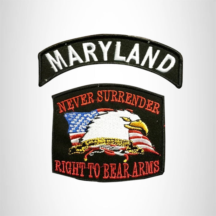 MARYLAND and NEVER SURRENDER Small Patches Set for Biker Vest