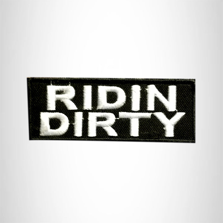 RIDIN DIRTY White on Black Small Patch Iron on for Vest Jacket SB597