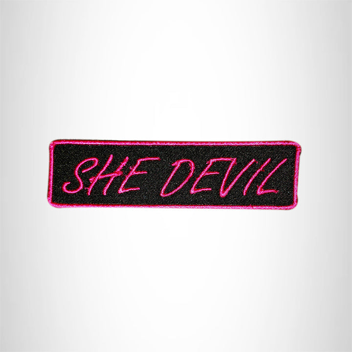 SHE DEVIL Pink on Black Small Patch Iron on for Vest Jacket SB608