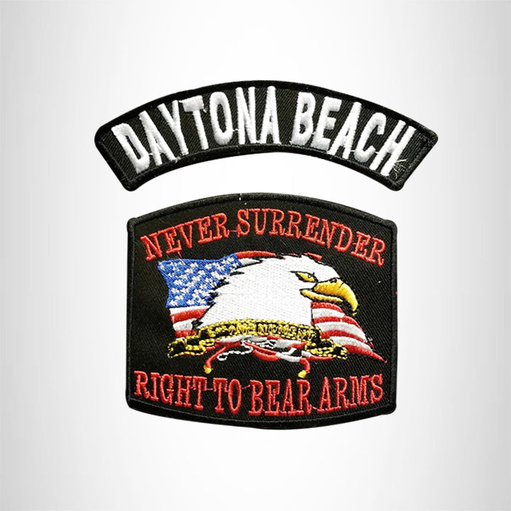 DAYTONA BEACH and NEVER SURRENDER Small Patches Set for Biker Vest