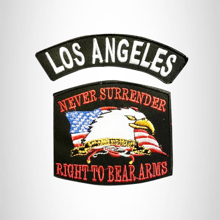 LOS ANGELES and NEVER SURRENDER Small Patches Set for Biker Vest