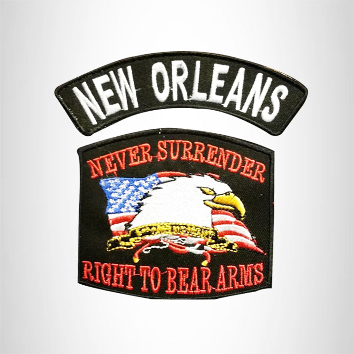 NEW ORLEANS and NEVER SURRENDER Small Patches Set for Biker Vest