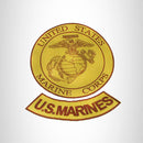 US MARINES Brown on Gold 2 Patches Set Iron on for Biker Vest and Jacket