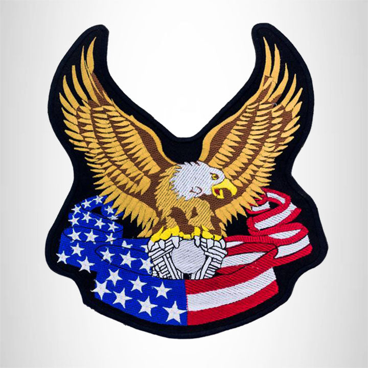 SCREAMING EAGLE WITH FLAG Iron on Center Patch for Biker Vest CP180