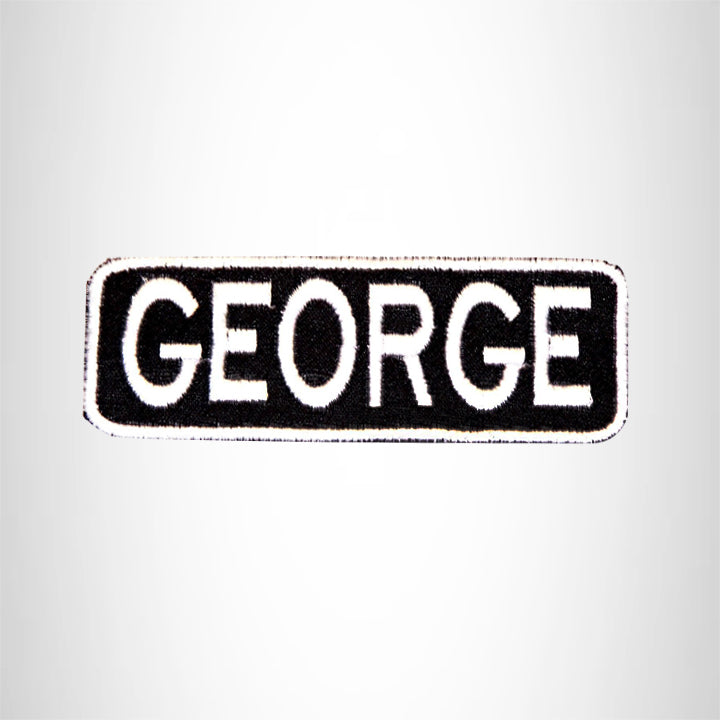 GEORGE Black and White Name Tag Iron on Patch for Biker Vest and Jacket NB219
