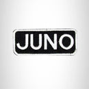 Juno White on Black Iron on Name Tag Patch for Biker Vest NB121