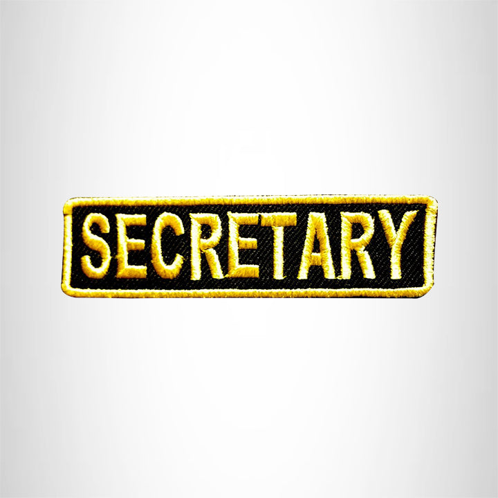 SECRETARY Yellow on Black Small Patch Iron on for Vest Jacket SB641