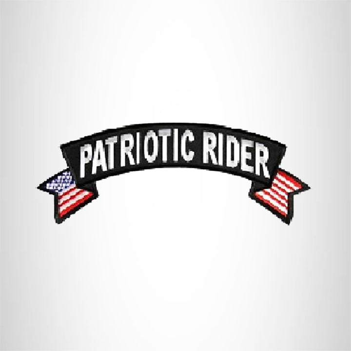 Patriotic Rider White on Black Banner Iron on Top Rocker Patch for Biker Vest Jacket